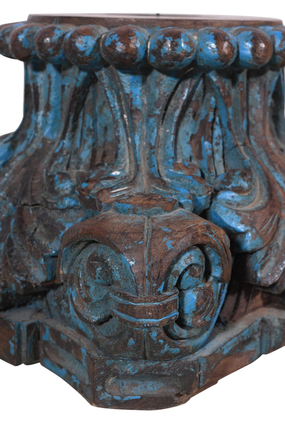 Antique Indian Teak Wood Carved Pillar Base Candle Holder - Image 4