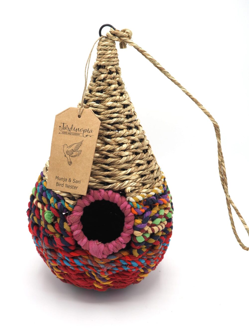 Munja And Reclaimed Sari Fabric Bird Nester - Image 2