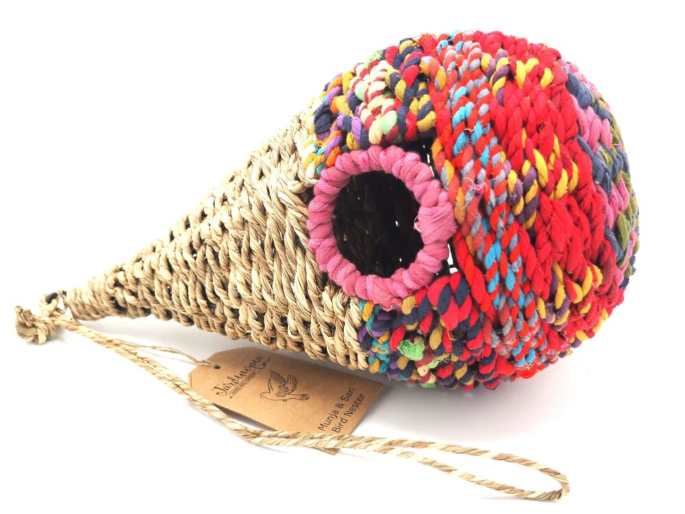 Munja And Reclaimed Sari Fabric Bird Nester - Image 10