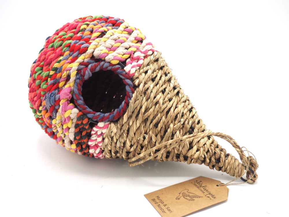 Munja And Reclaimed Sari Fabric Bird Nester - Image 5