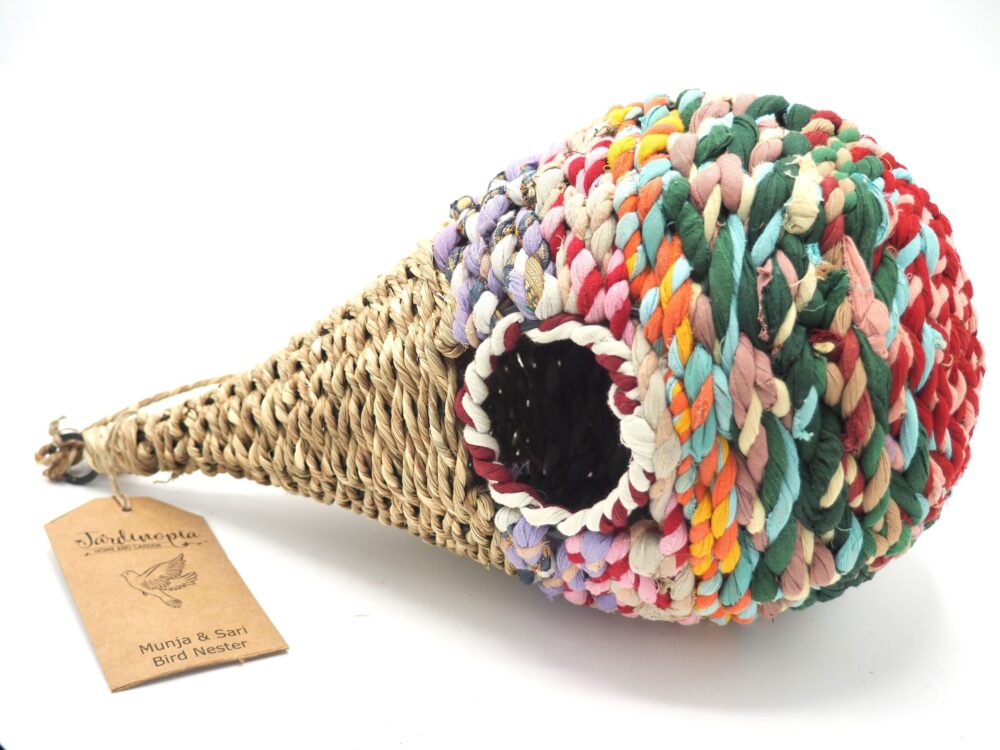 Munja And Reclaimed Sari Fabric Bird Nester - Image 4