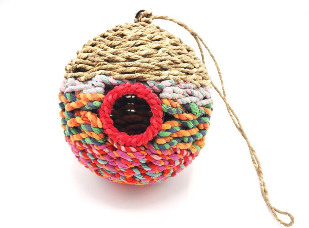 Munja And Reclaimed Sari Fabric Bird Nester - Image 3