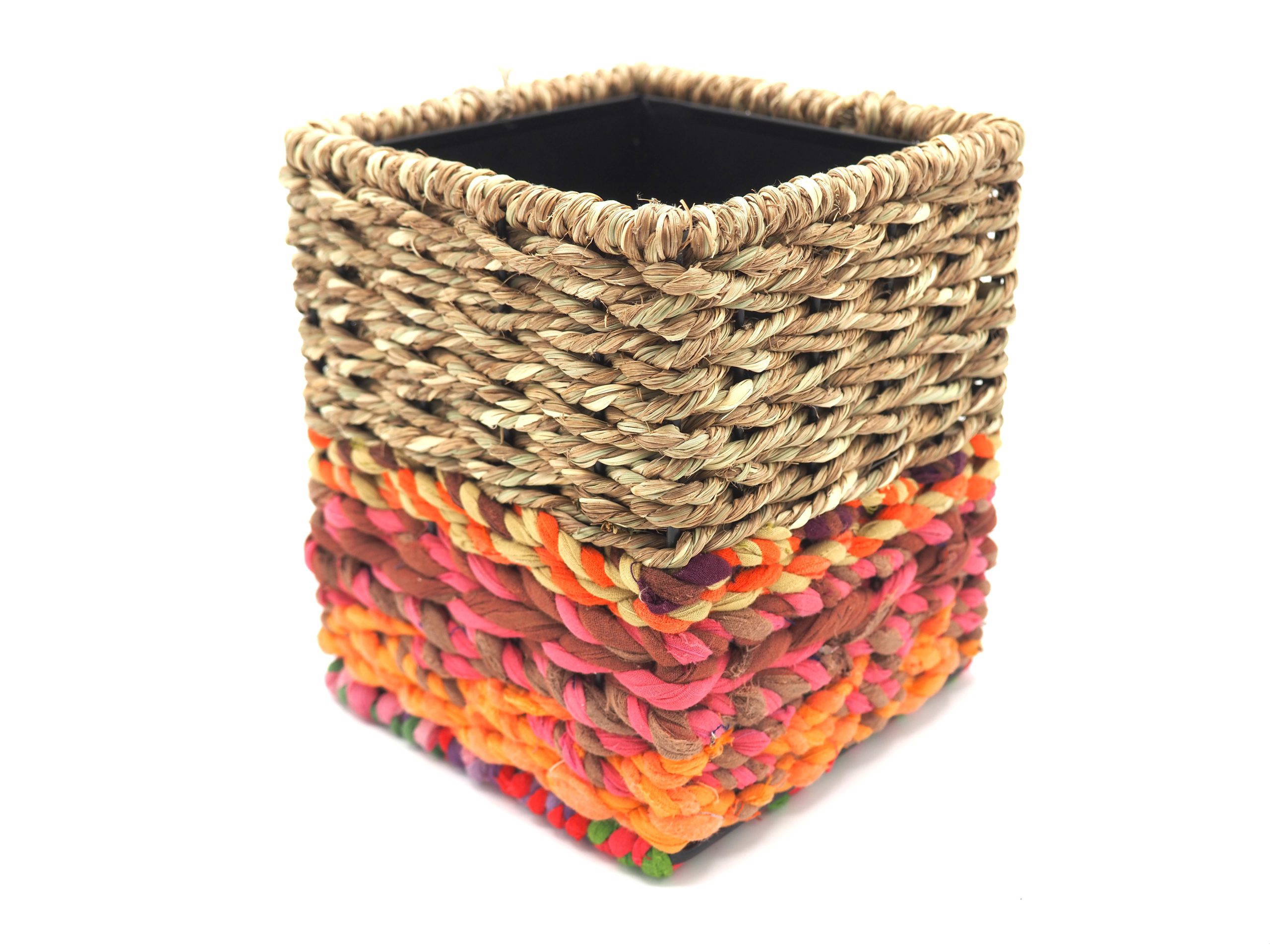 Munja And Reclaimed Sari Fabric Planter – Small - Image 3