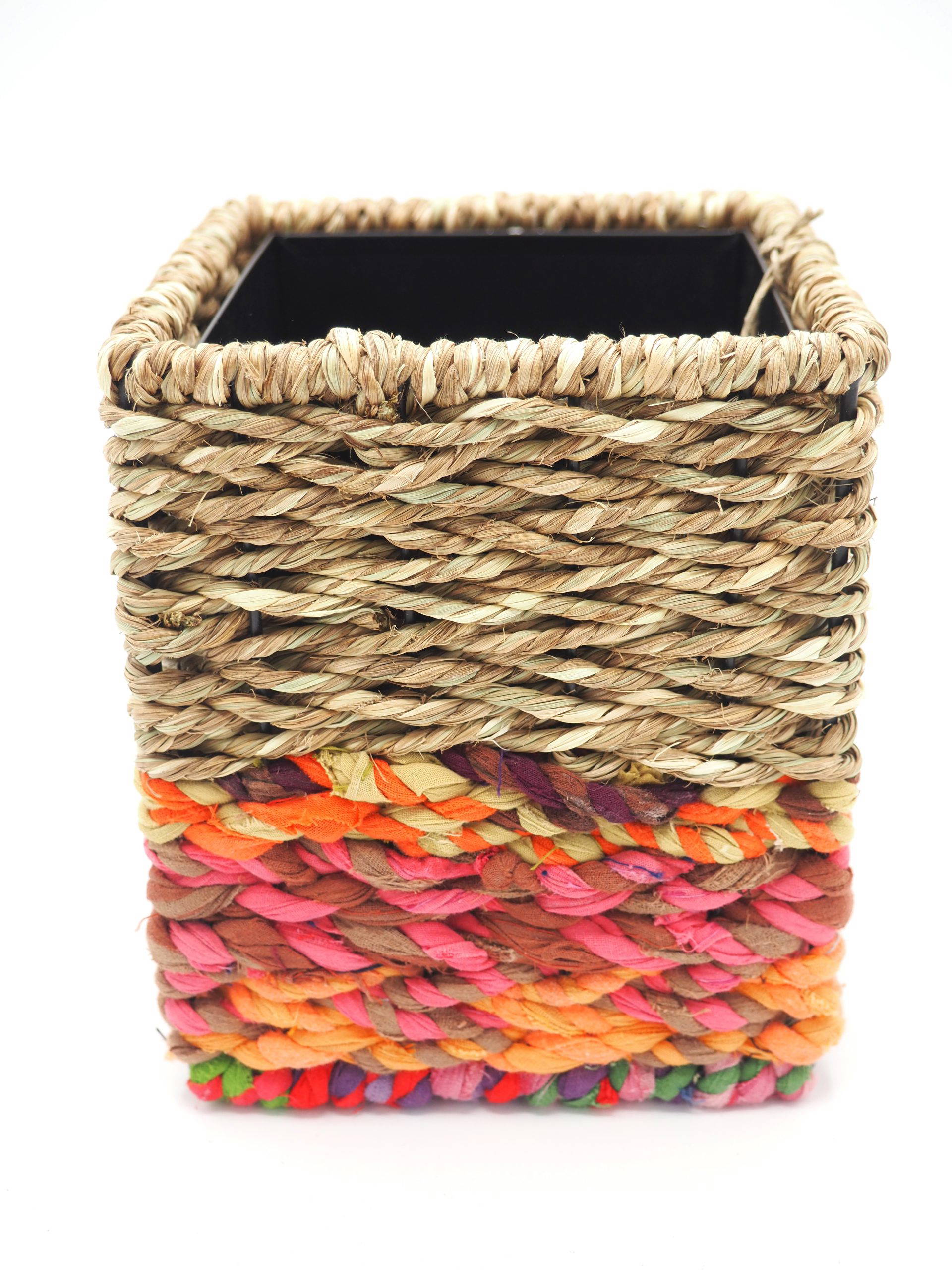 Munja And Reclaimed Sari Fabric Planter – Small - Image 4