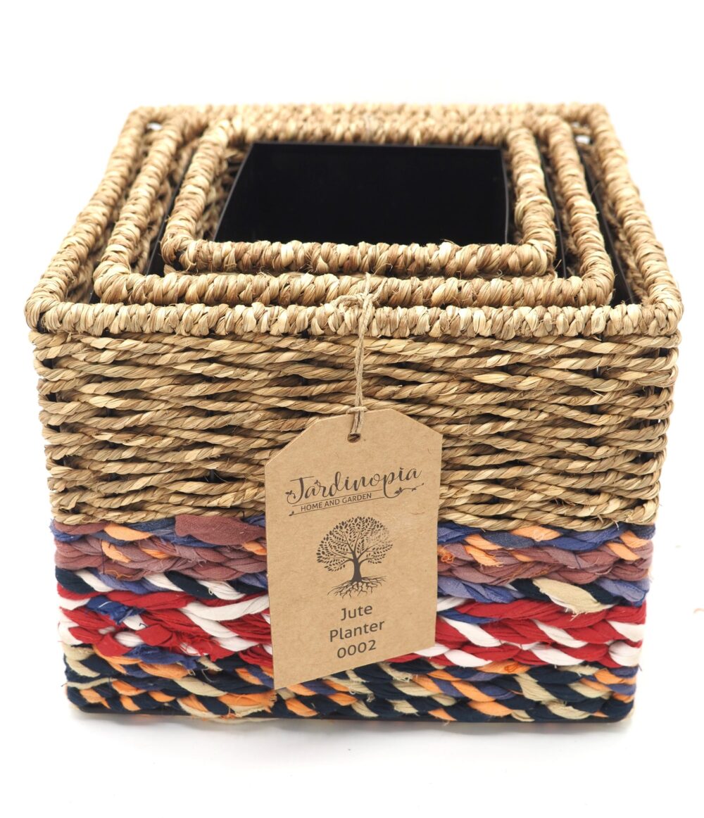 Munja And Reclaimed Sari Fabric Planter Set Of 3 - Image 2