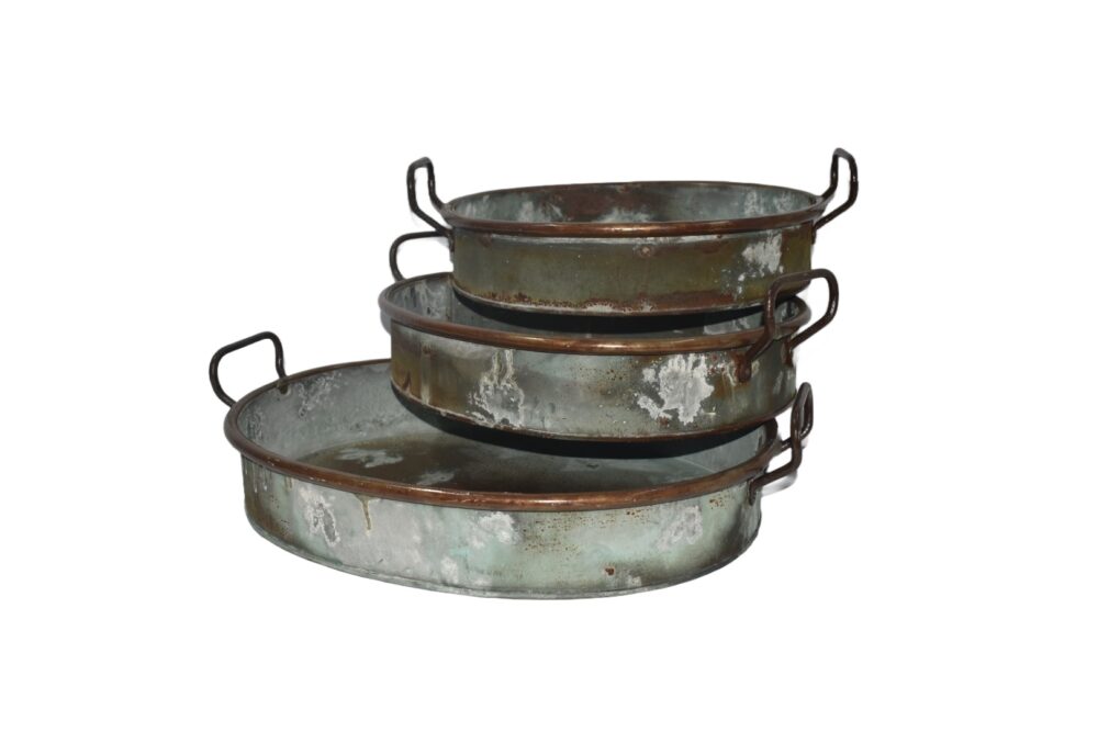 Antique Style Rustic Planter Set Of Succulent And Cacti Trays With Copper Handles - Set Of 3 - Image 2