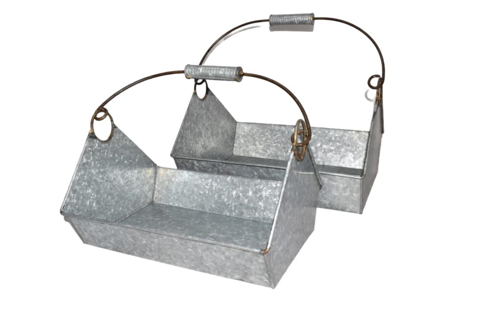Antique Style Galvanized Planter Set With Copper Swing Handles - Set Of 2 - Image 2