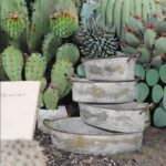 Antique Style Whitewashed  Planter Set Of Succulent And Cacti Trays With Copper Handles - Set Of 4