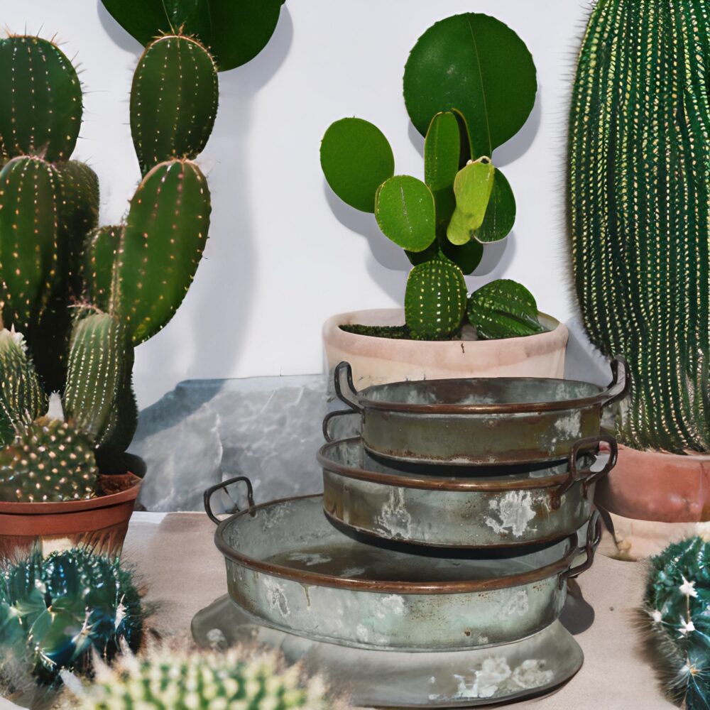 Antique Style Rustic Planter Set Of Succulent And Cacti Trays With Copper Handles - Set Of 3 - Image 4