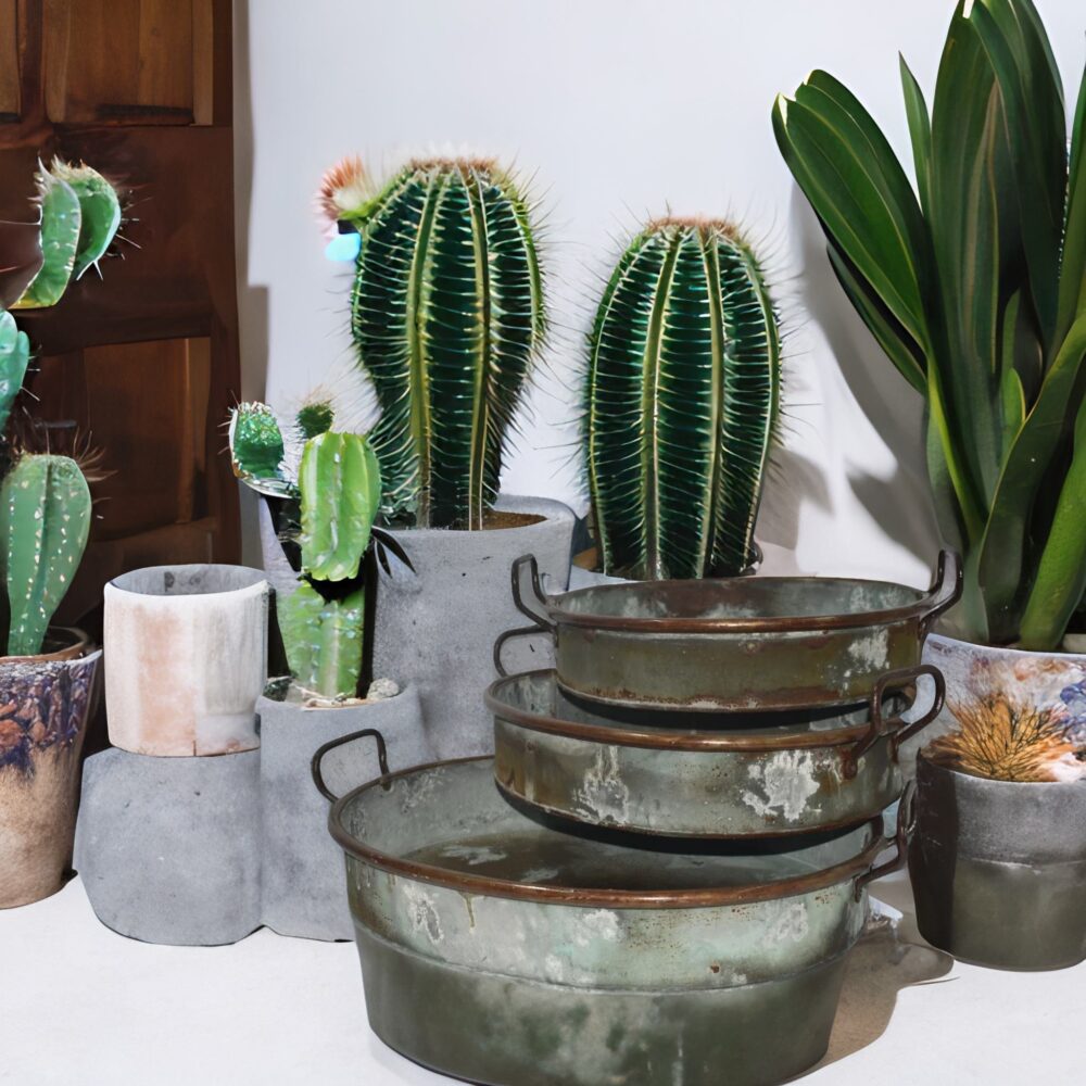 Antique Style Rustic Planter Set Of Succulent And Cacti Trays With Copper Handles - Set Of 3 - Image 3