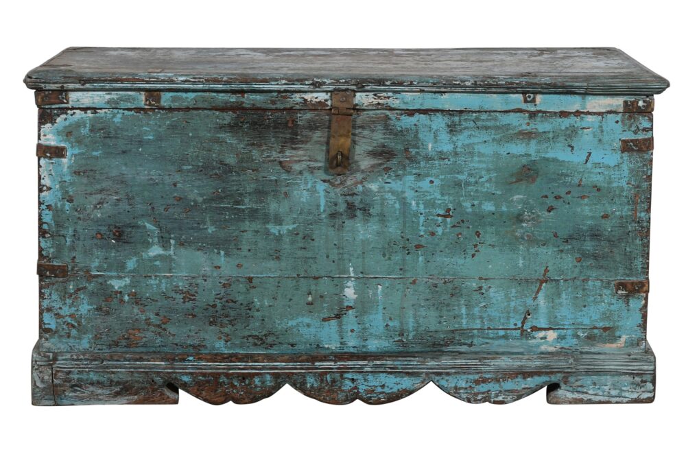 Antique Indian Teak Wood Chest Or Trunk - Image 2
