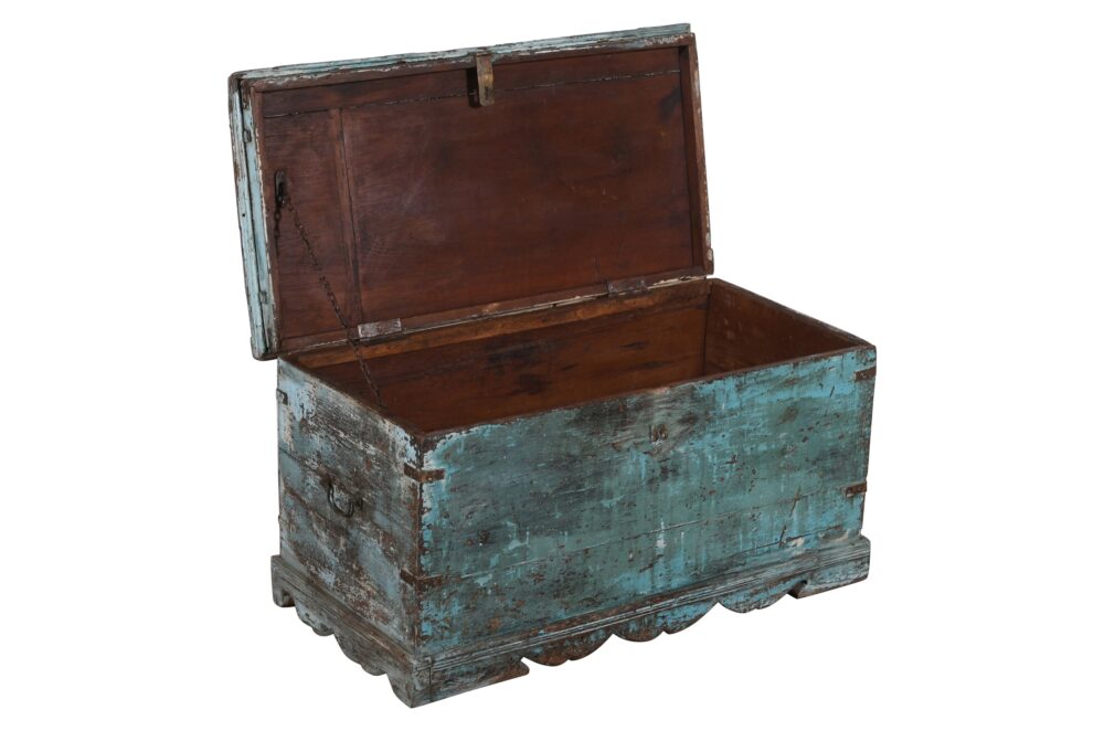 Antique Indian Teak Wood Chest Or Trunk - Image 4
