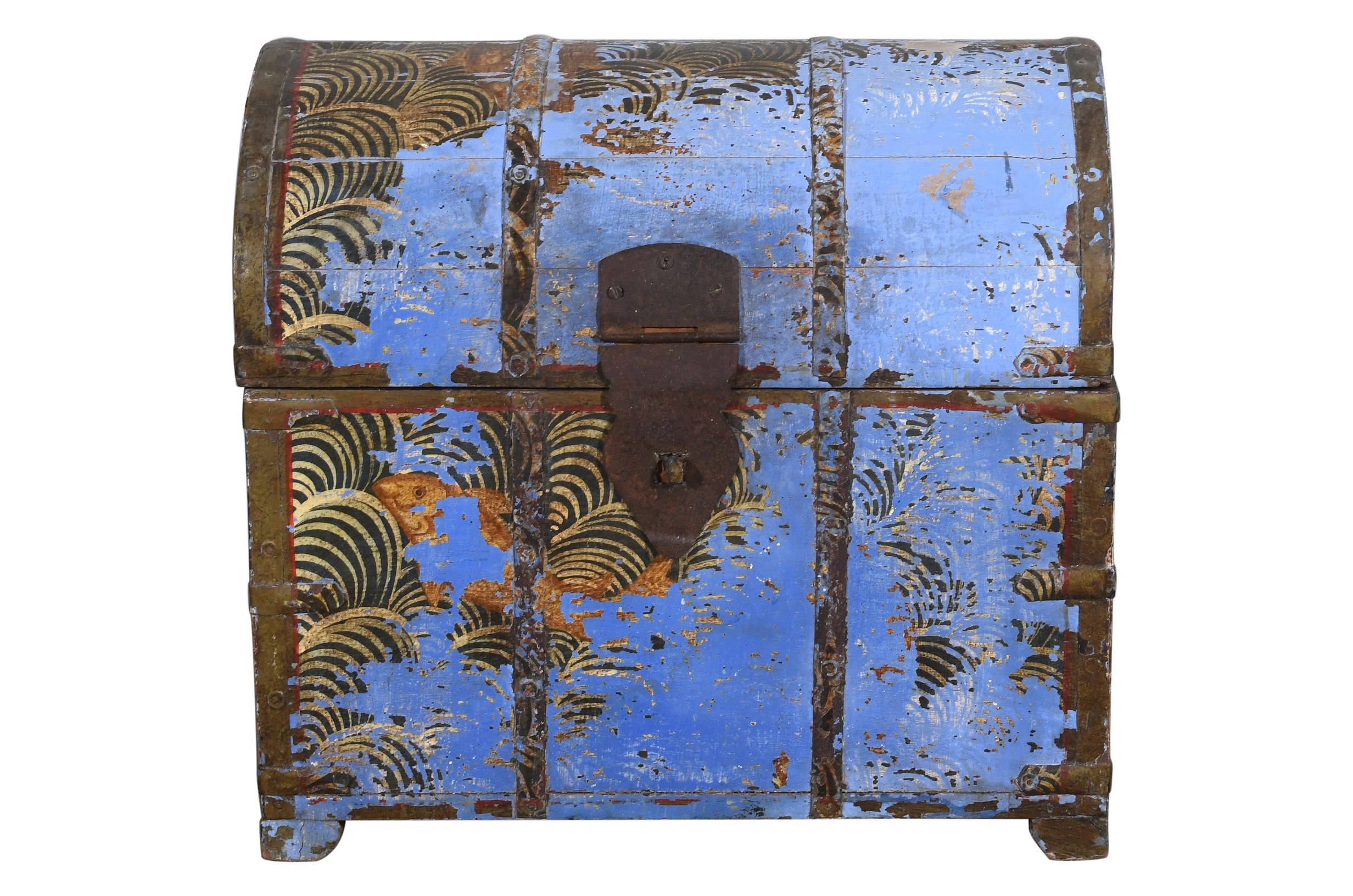 Antique Indian Teak Wood And Brass/iron Bound Drinks Or Bottle Casket