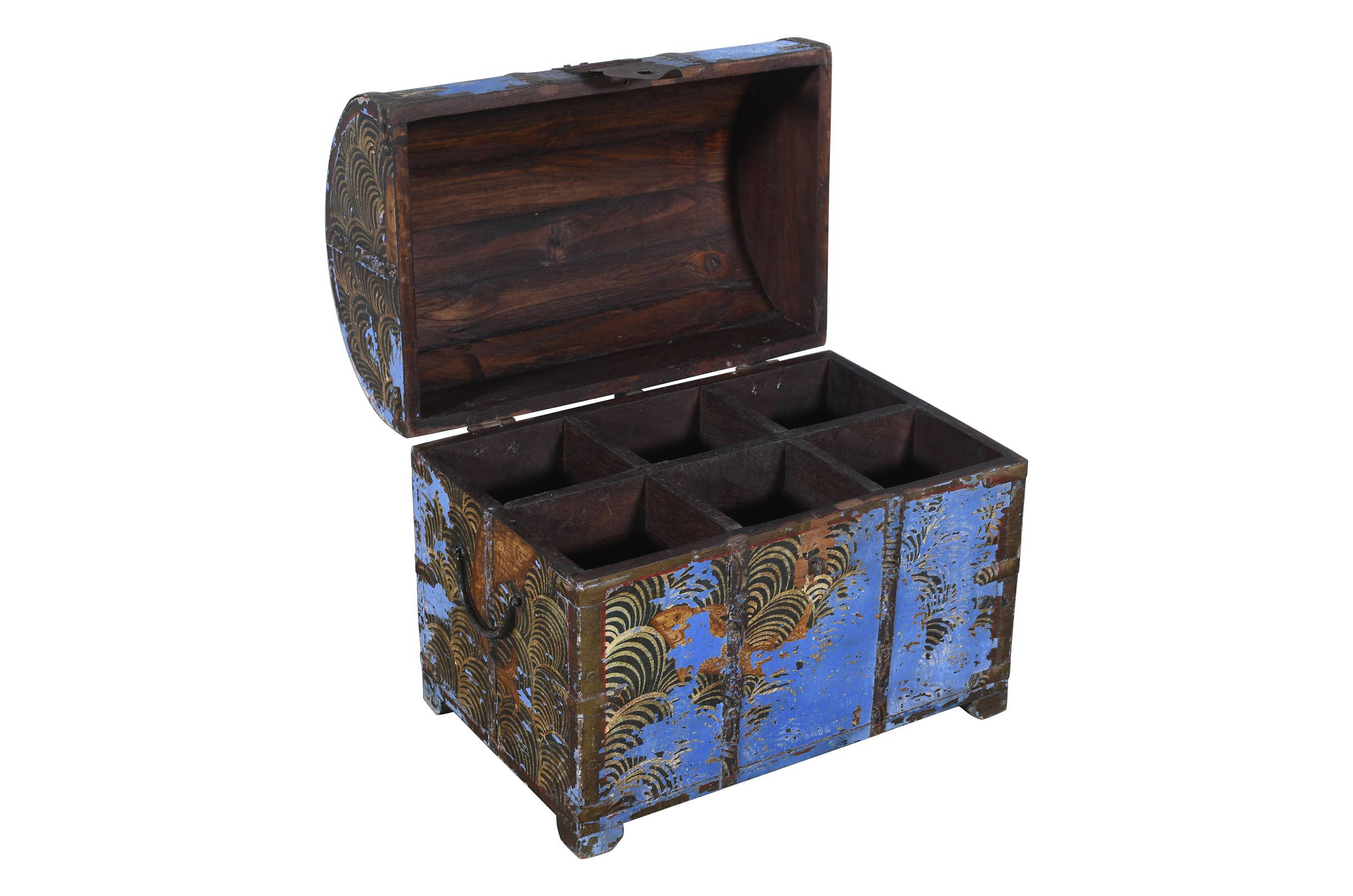 Antique Indian Teak Wood And Brass/iron Bound Drinks Or Bottle Casket - Image 4