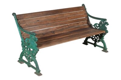 Matching Pair Of Antique Indian Cast Iron And Teak Wood Garden Benches In The Form Of A Dragon