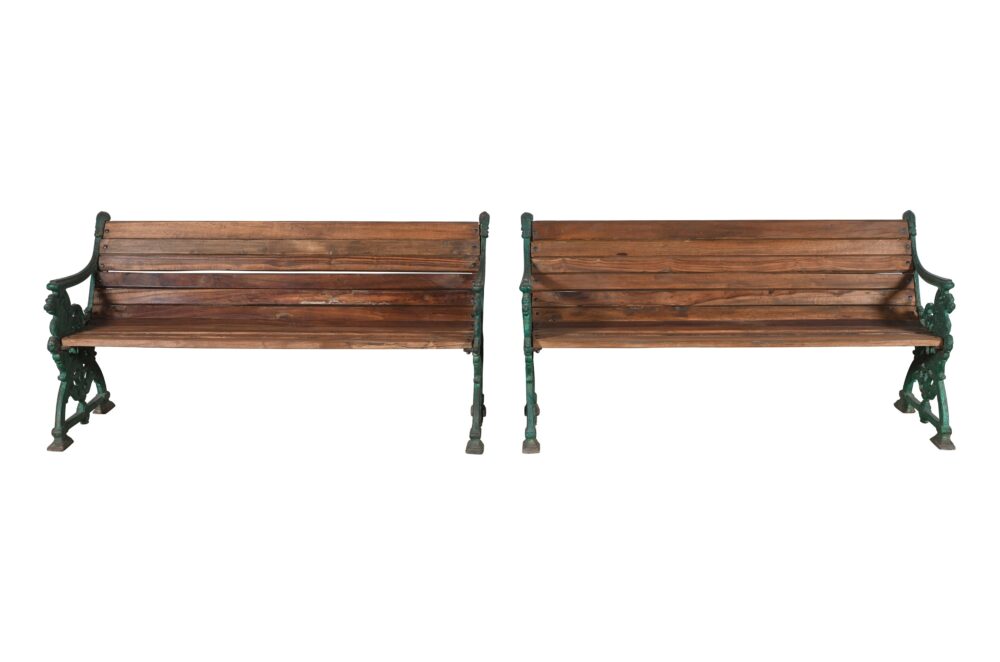 Matching Pair Of Antique Indian Cast Iron And Teak Wood Garden Benches In The Form Of A Dragon - Image 4
