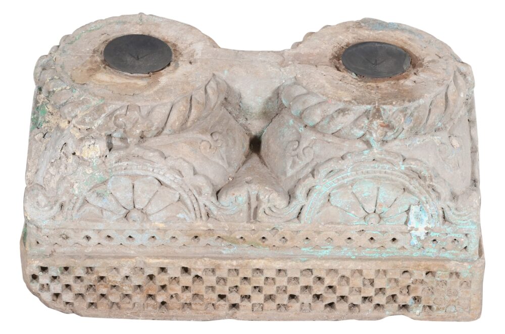 Antique Indian Hand Carved Stone Pillar Base Candle Holder - Image 4