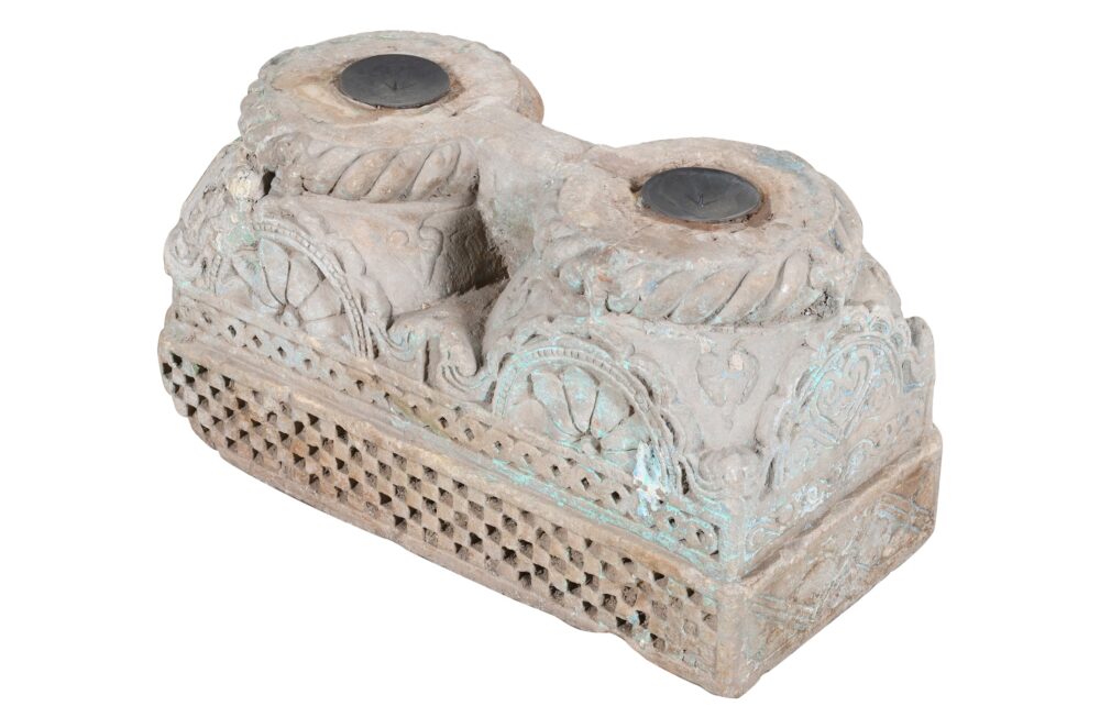 Antique Indian Hand Carved Stone Pillar Base Candle Holder - Image 2