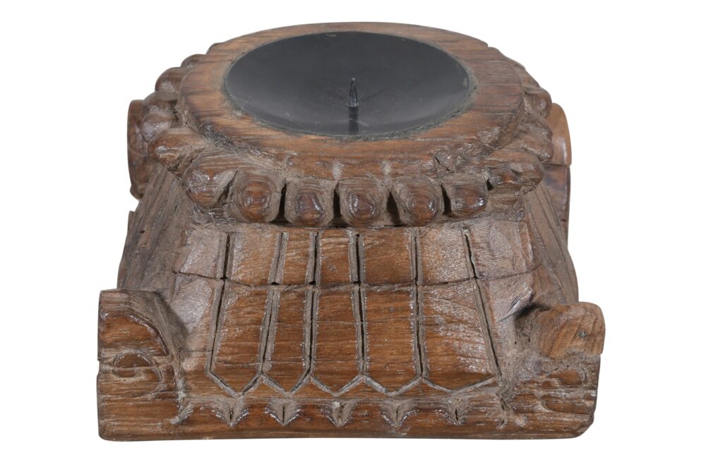 Antique Indian Teak Wood Pillar Base Candle Holder - Image 2