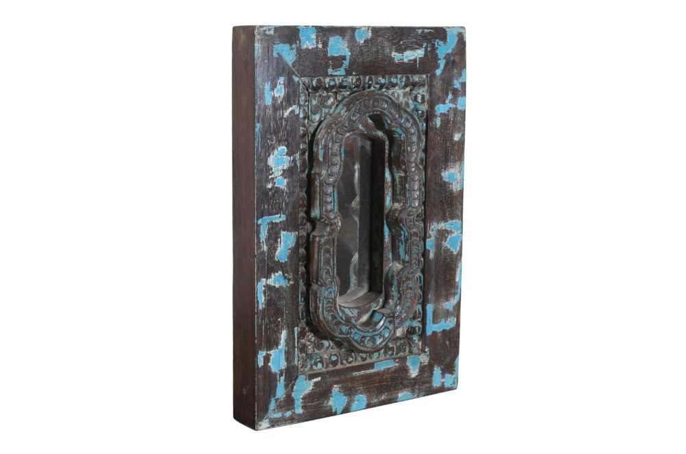 Vintage Indian Teak Wood Wall Mirror - Image 2