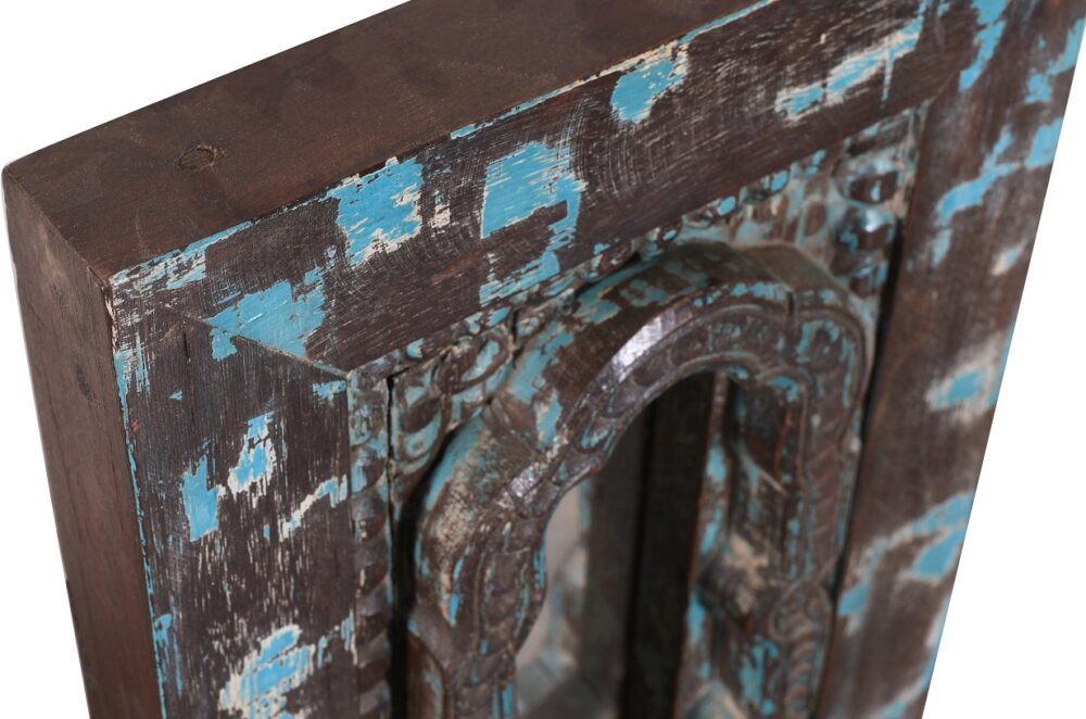Vintage Indian Teak Wood Wall Mirror - Image 3