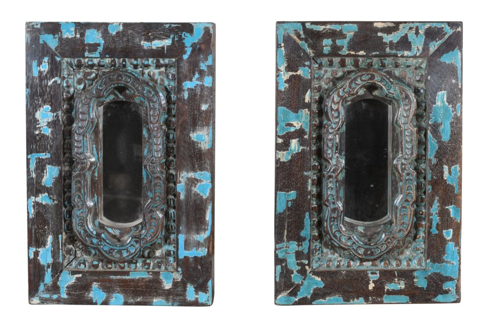 Vintage Indian Teak Wood Wall Mirror - Image 7