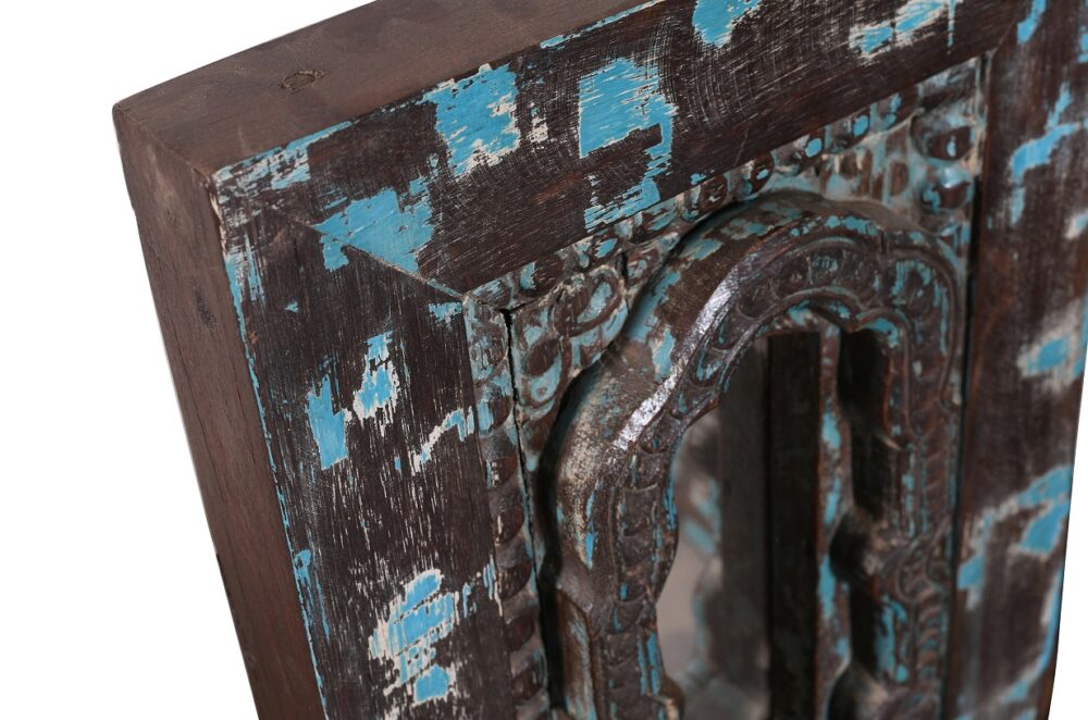 Vintage Indian Teak Wood Wall Mirror - Image 5