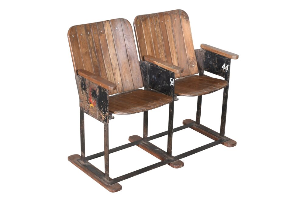 Antique Indian Pair Of Wooden Cinema Seats - Image 2