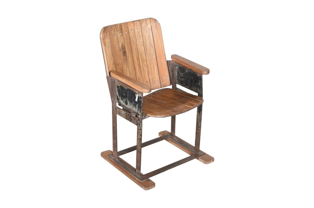 Antique Indian Folding Wooden Cinema Seat - Image 4