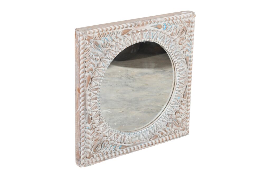 Reclaimed Vintage Indian Teak Wood Wall Mirror - Image 2