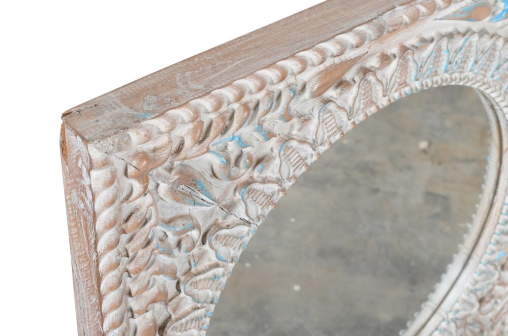 Reclaimed Vintage Indian Teak Wood Wall Mirror - Image 3