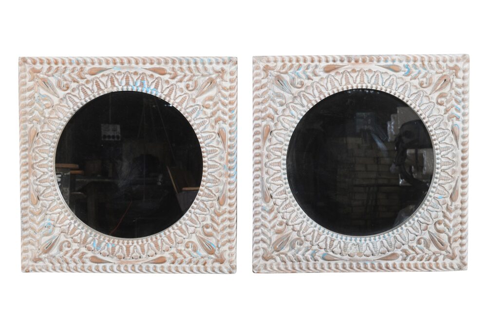 Reclaimed Vintage Indian Teak Wood Wall Mirror - Image 6