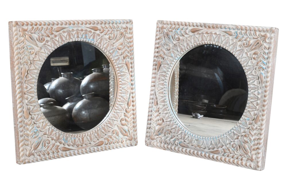 Reclaimed Vintage Indian Teak Wood Wall Mirror - Image 5