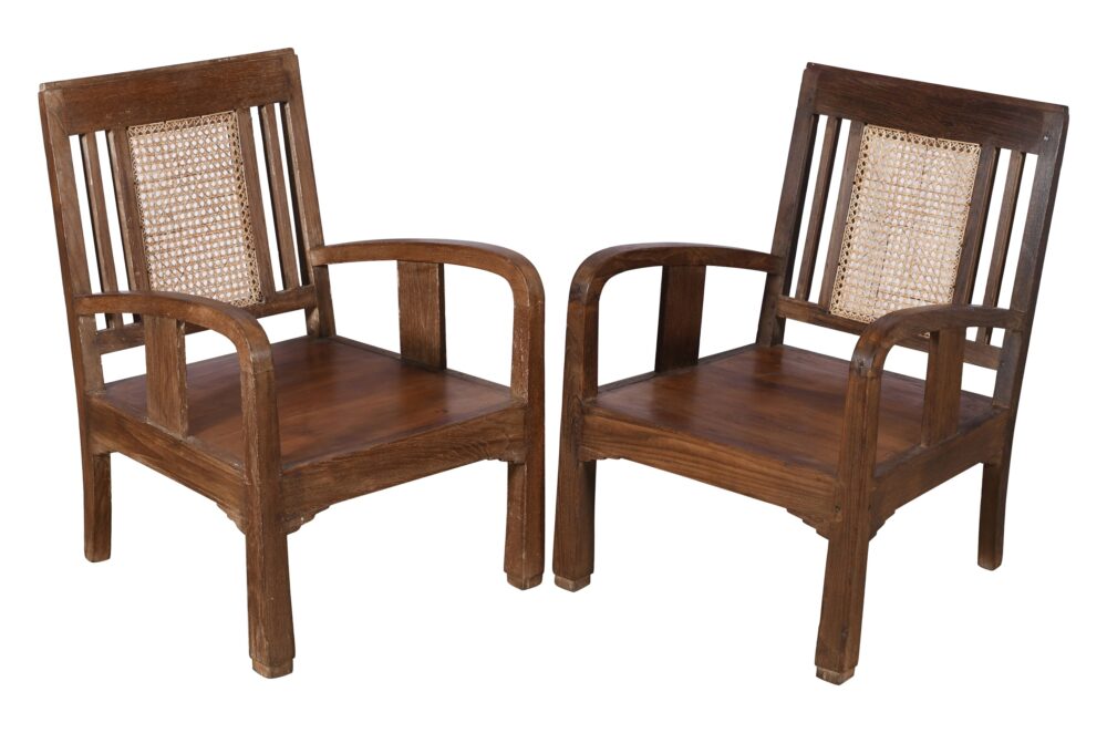 Set Of 4 Antique Indian Teak Wood Plantation Chairs