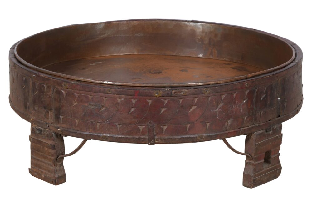 Antique Indian Teak Wood Chaki Coffee Table Grinder