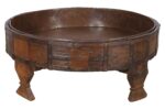 Antique Indian Teak Wood Chaki Coffee Table Grinder