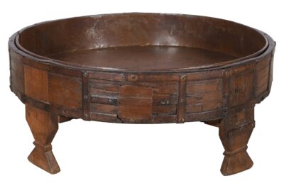 Antique Indian Teak Wood Chaki Coffee Table Grinder