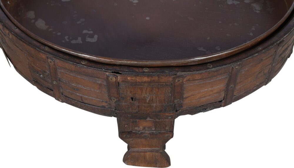 Antique Indian Teak Wood Chaki Coffee Table Grinder - Image 3
