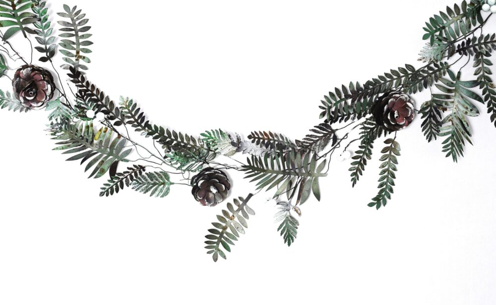 Christmas Artisan Fairtrade Metal Pine Cone and Leaf Garland Decoration - Image 5