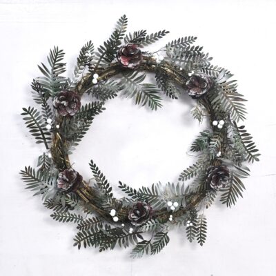 Christmas Artisan Fairtrade Metal Pine Cone and Leaf Wreath Door Decoration