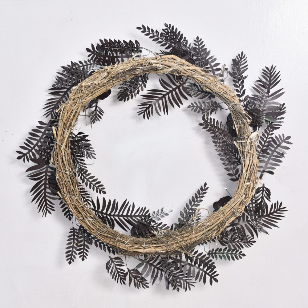 Christmas Artisan Fairtrade Metal Pine Cone and Leaf Wreath Door Decoration - Image 6