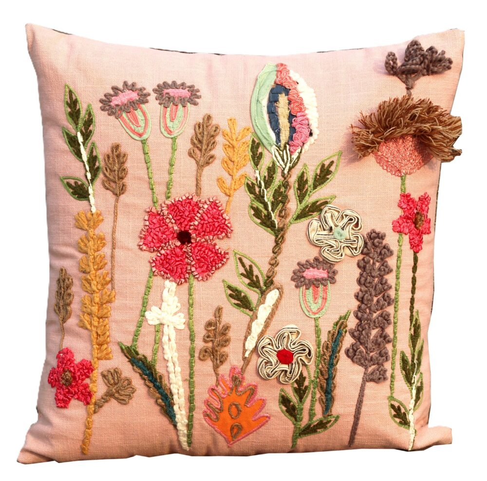 Hand Embroidered Cushion Cover With Poly Fiber Filler