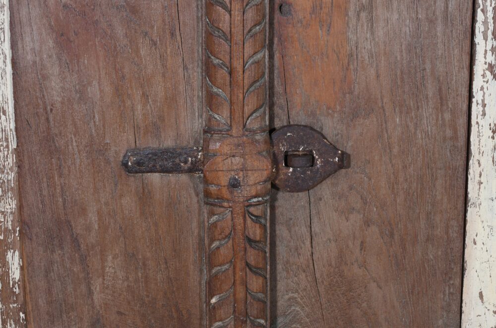 Antique Indian Teak Wood Shutter Windows Mirror - Image 2