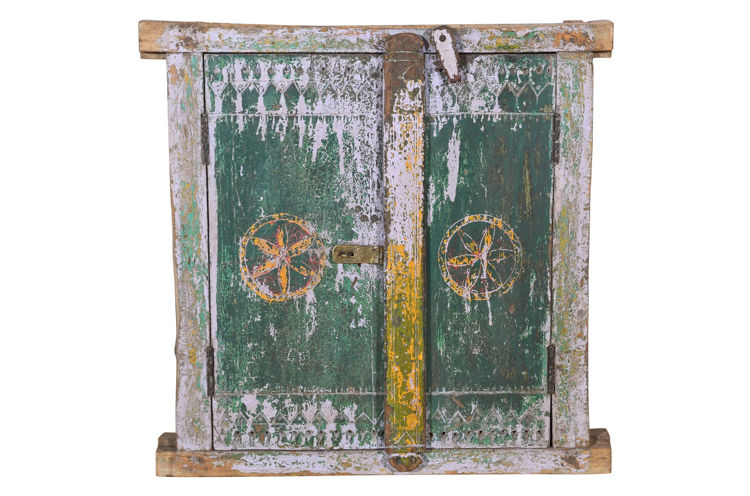 Antique Indian Teak Wood Shutter Windows Mirror