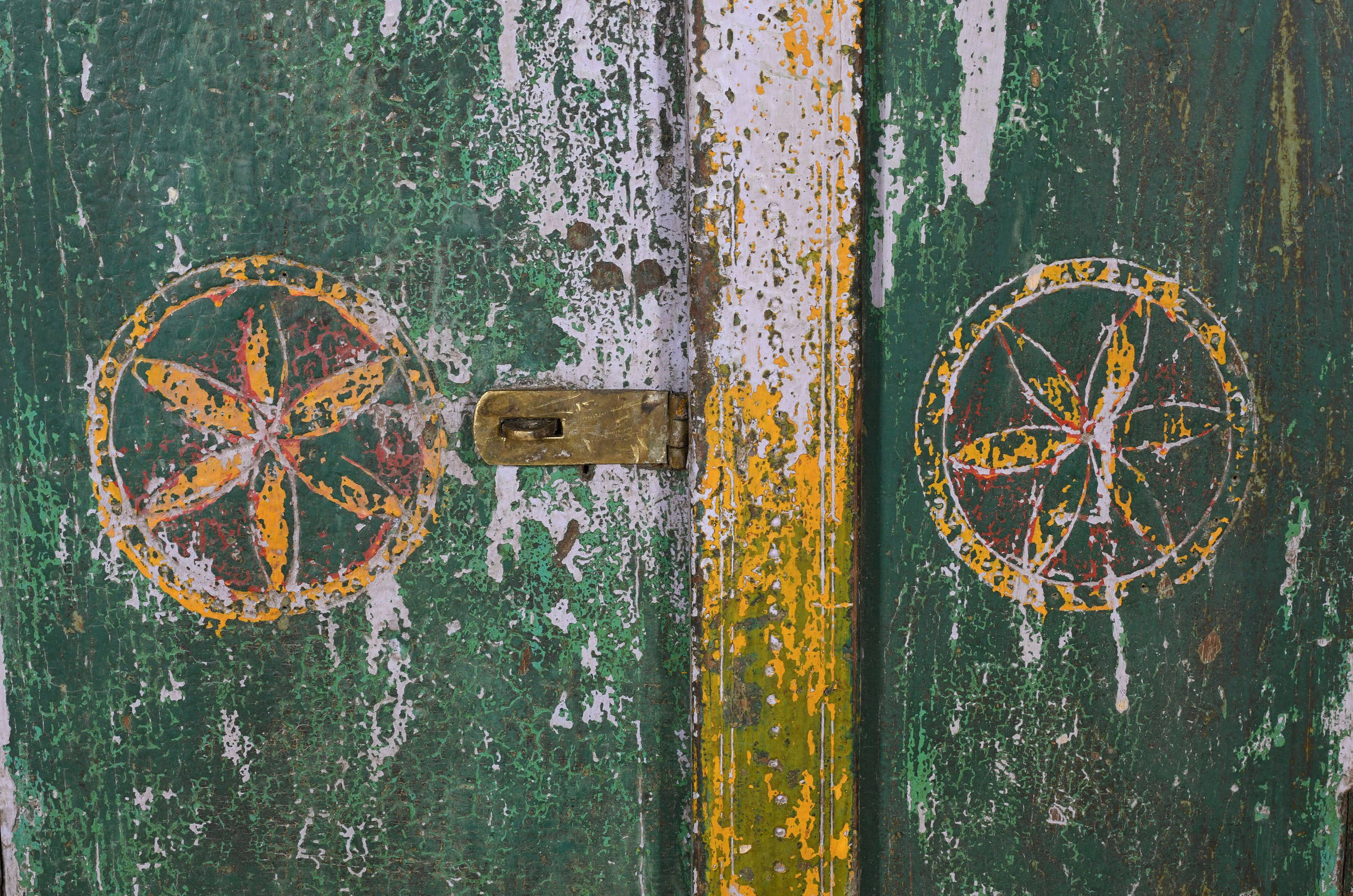 Antique Indian Teak Wood Shutter Windows Mirror - Image 2