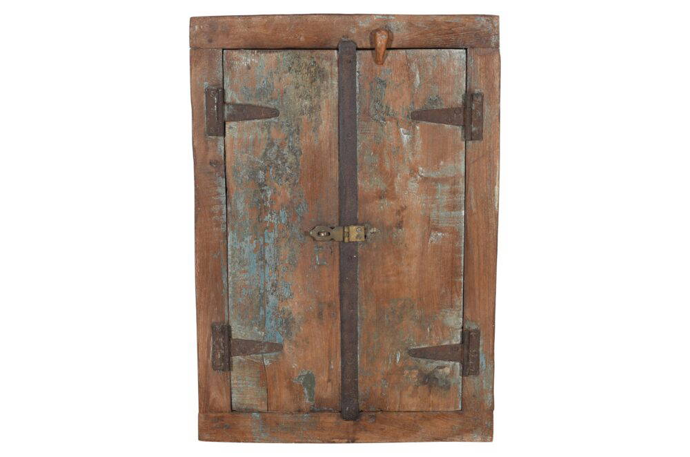 Antique Indian Teak Wood Shutter Windows Mirror