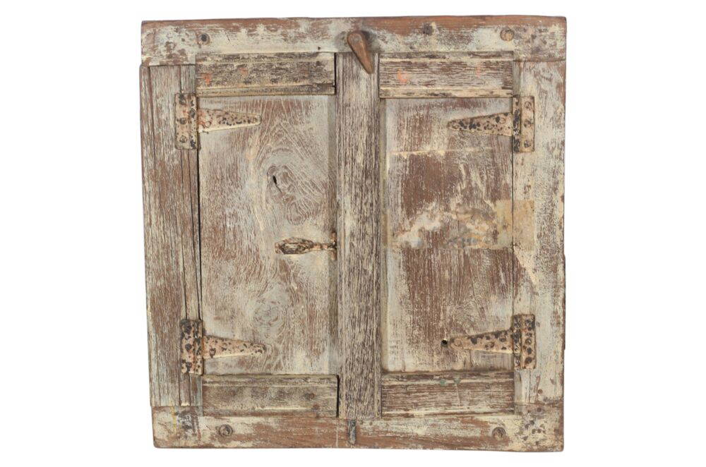 Antique Indian Teak Wood Shutter Windows Mirror
