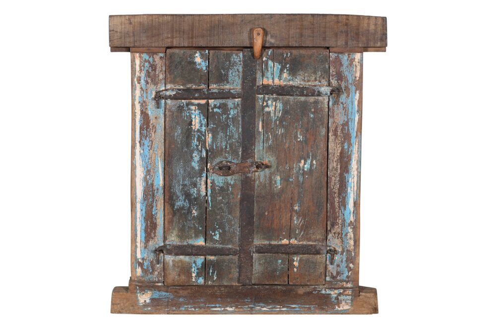 Antique Indian Teak Wood Shutter Windows Mirror