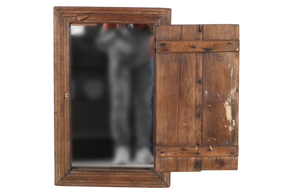 Antique Indian Teak Wood Shutter Windows Mirror - Image 3