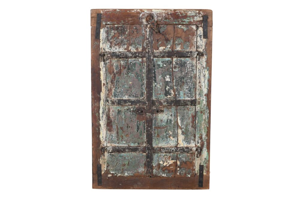Antique Indian Teak Wood Shutter Windows Mirror